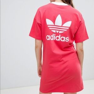 Bright Pink Adidas Trefoil  T Shirt Dress